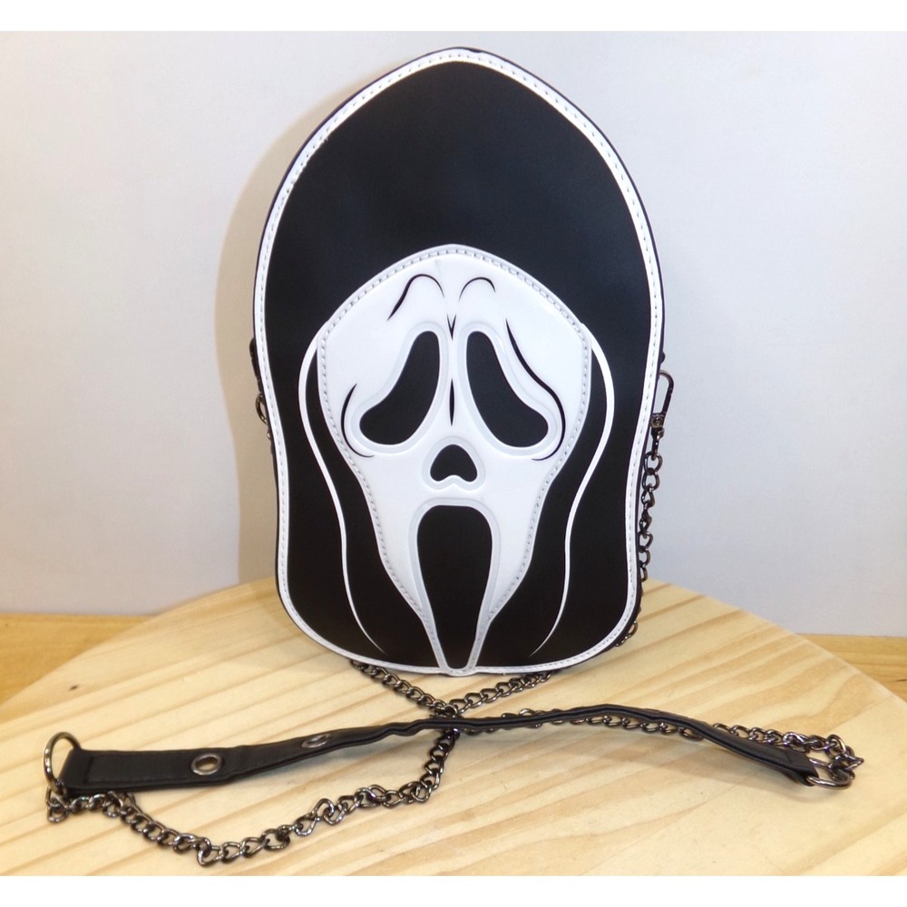 Fun World Ghost Face Crossbody Purse Spirit Halloween Black White Chain Strap